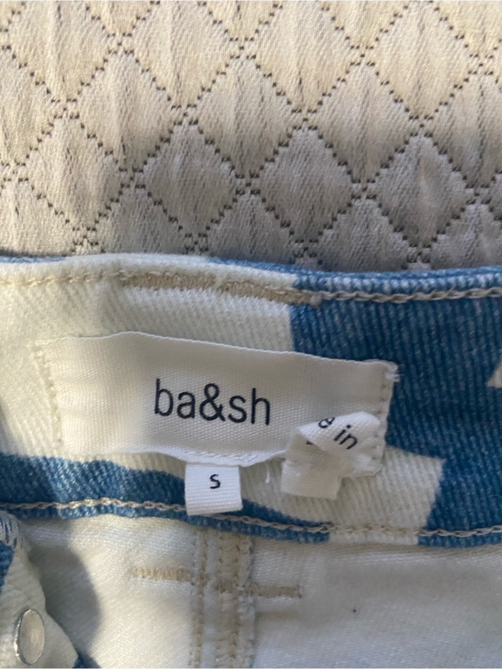 ba&sh Blue and White Geometric Denim Shorts - Picture 2 of 3